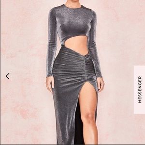 Long dark gray sparkly cut out House of CB dress